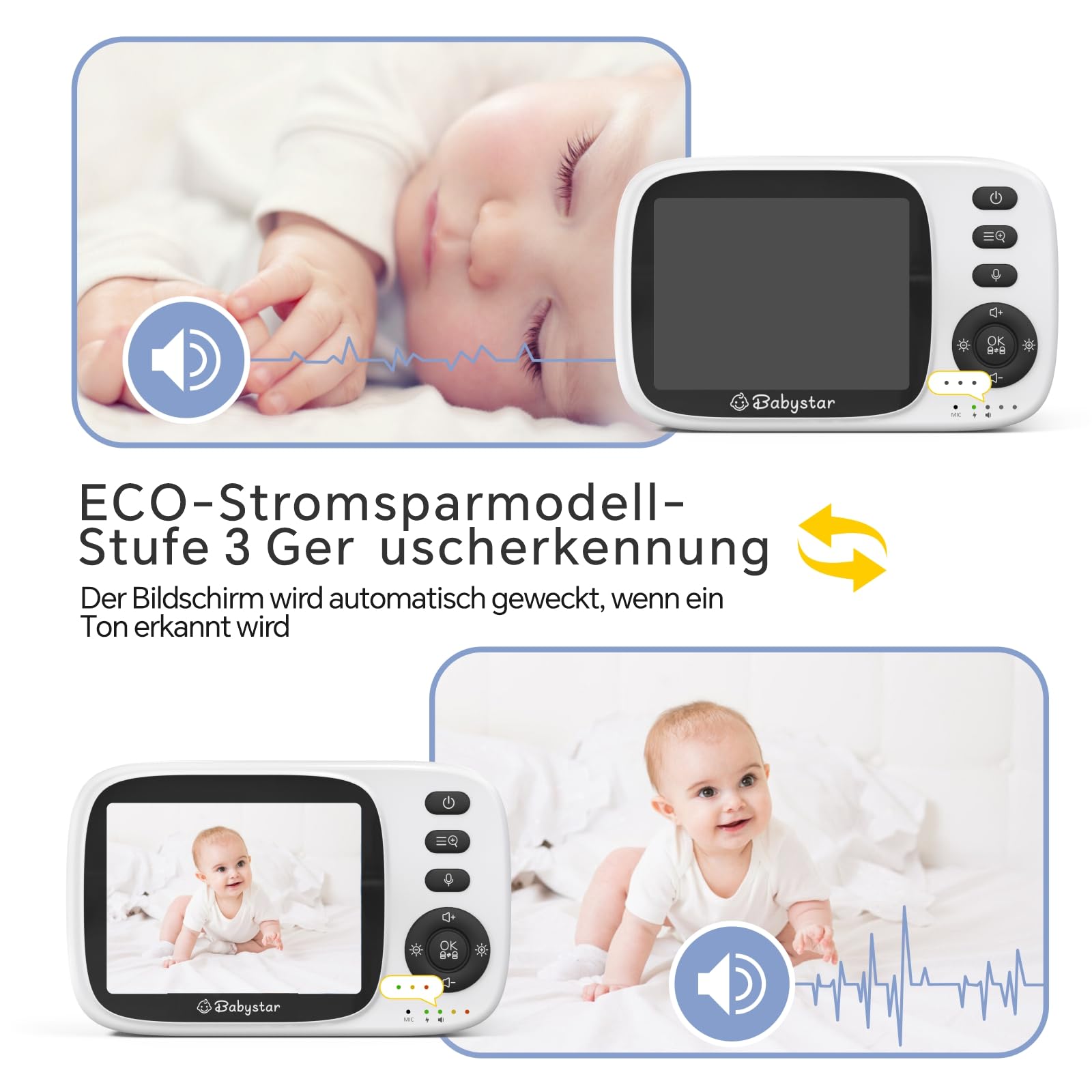 Babystar Babyphone mit Kamera, 3.2 Zoll Video-Babyphone Wireless, Nachtsicht, Temperaturüberwachung, Zwei Wege Audio VOX Modu, 2.4 GHz Babyphone ideal für Eltern