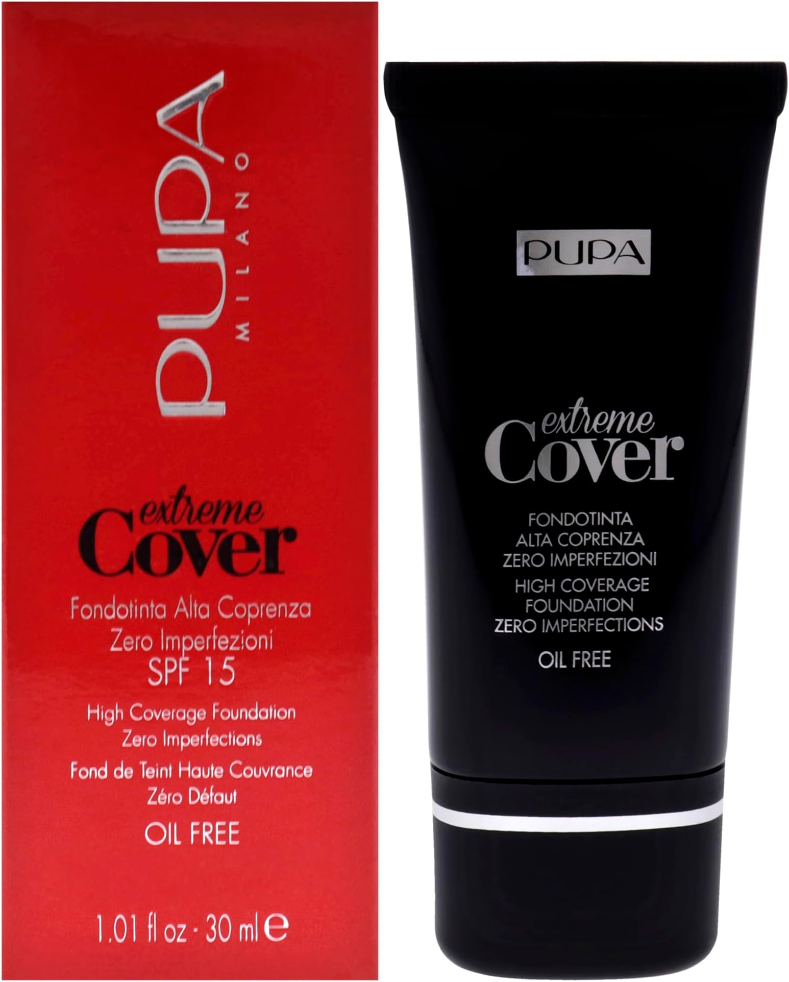 PUPA Milano Extreme Cover Foundation SPF 15 - High Coverage, Zero Imperfections - Color Correcting Formula For Skin Spots - Highly-Pigmented Texture - Floral -Fragrance - 060 Deep Gold - 1.01 Oz