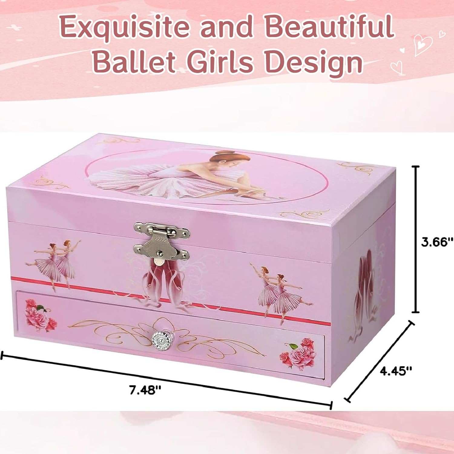 Classical Ballerina Musical Jewelry Box with Drawer and Dancing Ballerina,Girls Gifts for Kids Jewel Storage, Girls Music Box for Kids Ages 3-12 Gift - Image 9