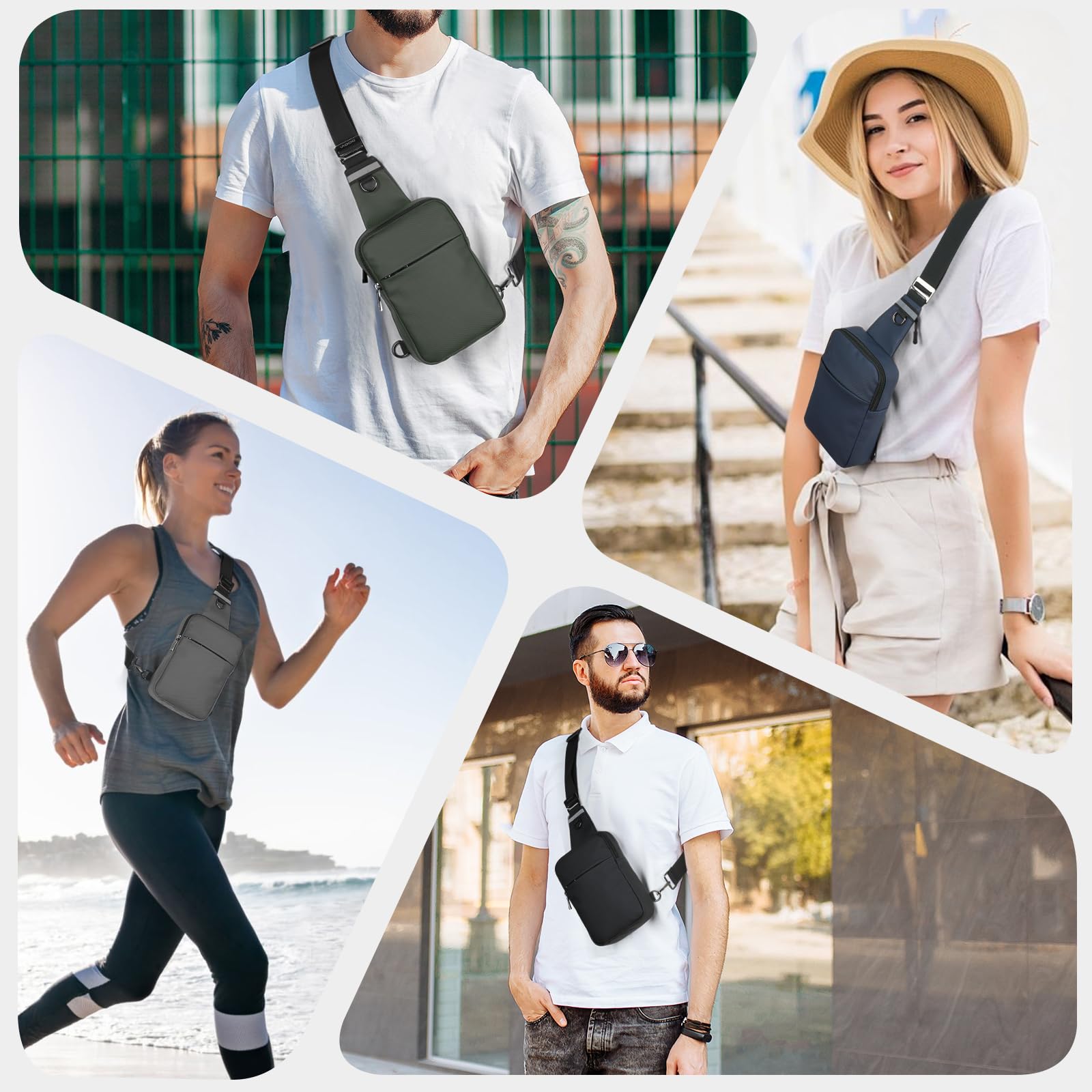 BROADREAM Sac à Bandoulière pour homme et femme, Sling Bag avec blocage RFID, petit sac à bandoulière étanche, Sac Banane Bandouliere pour Voyage Sports de Plein Air