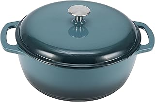 Amazon Basics Cast Iron Dutch Oven Pot with Lid, Enameled, Round, Dual H...