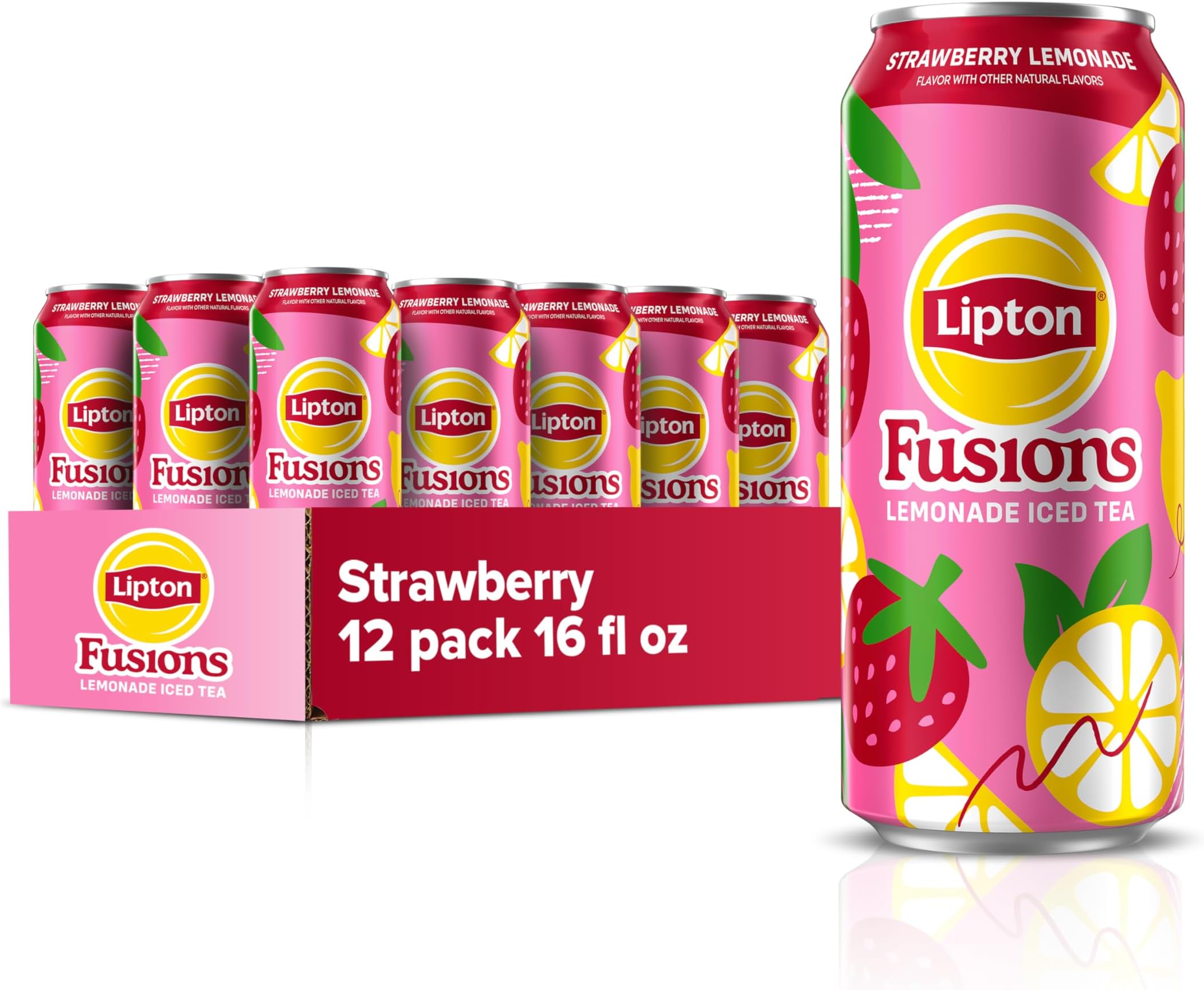 Lipton Fusions, Strawberry Lemonade & Iced Tea, 16 Fl Oz Cans (Pack of 12)
