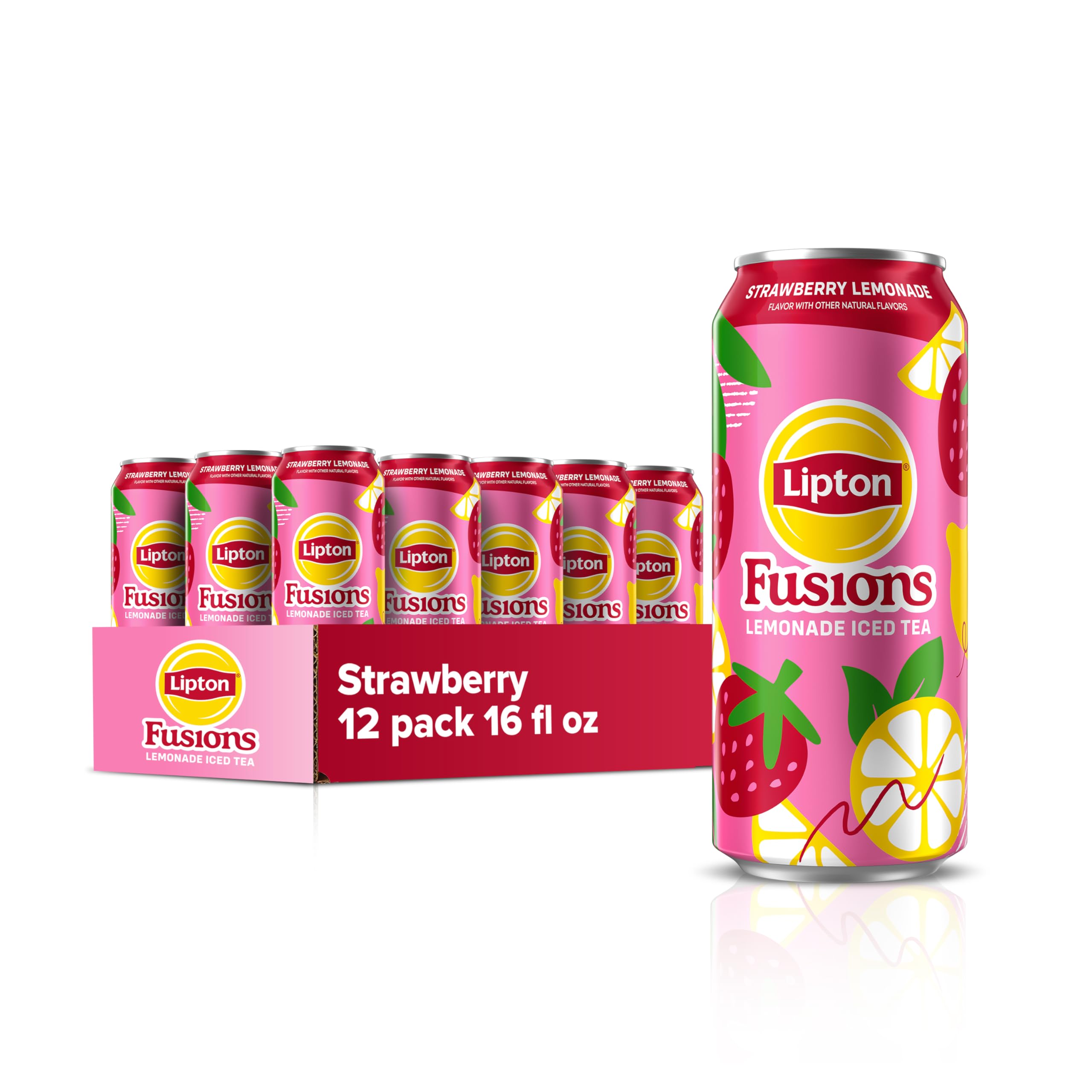 Lipton Fusions, Strawberry Lemonade & Iced Tea, 16 Fl Oz Cans (Pack of 12)