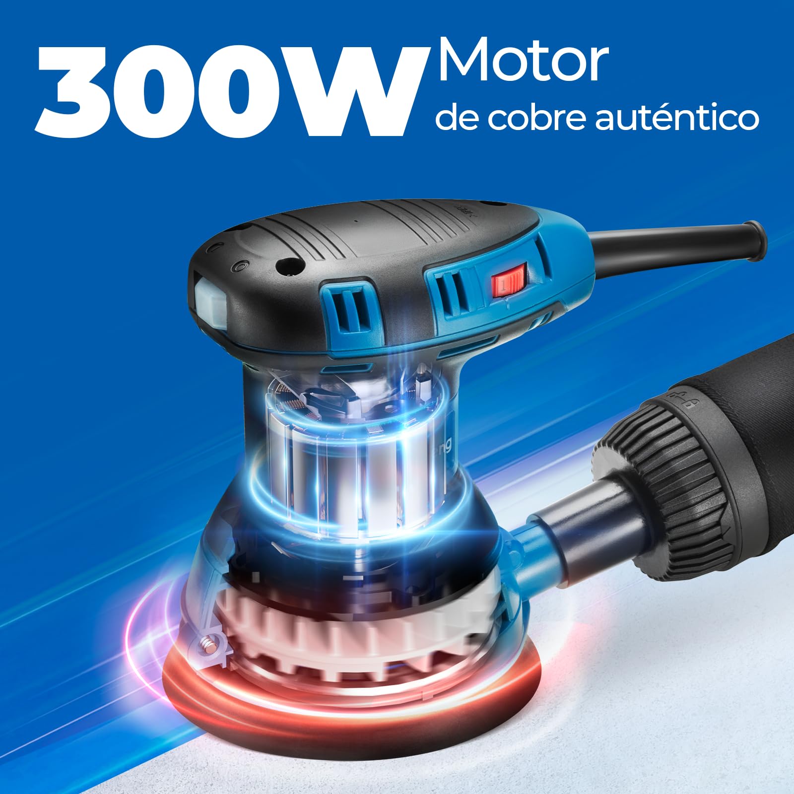 DongCheng Lijadora orbital aleatoria 300W, 125mm, 6 velocidades, 4.000-12.000 rpm con colector de polvo y 10 lijas, ideal para proyectos de carpintería y bricolaje