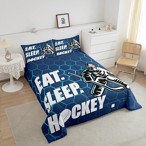 Miniatura 3 de Juego de edredón de hockey para niños y niñas, adultos, juegos de ropa de cama de hockey sobre hielo, ligero, para comer dormir, hockey y deportes