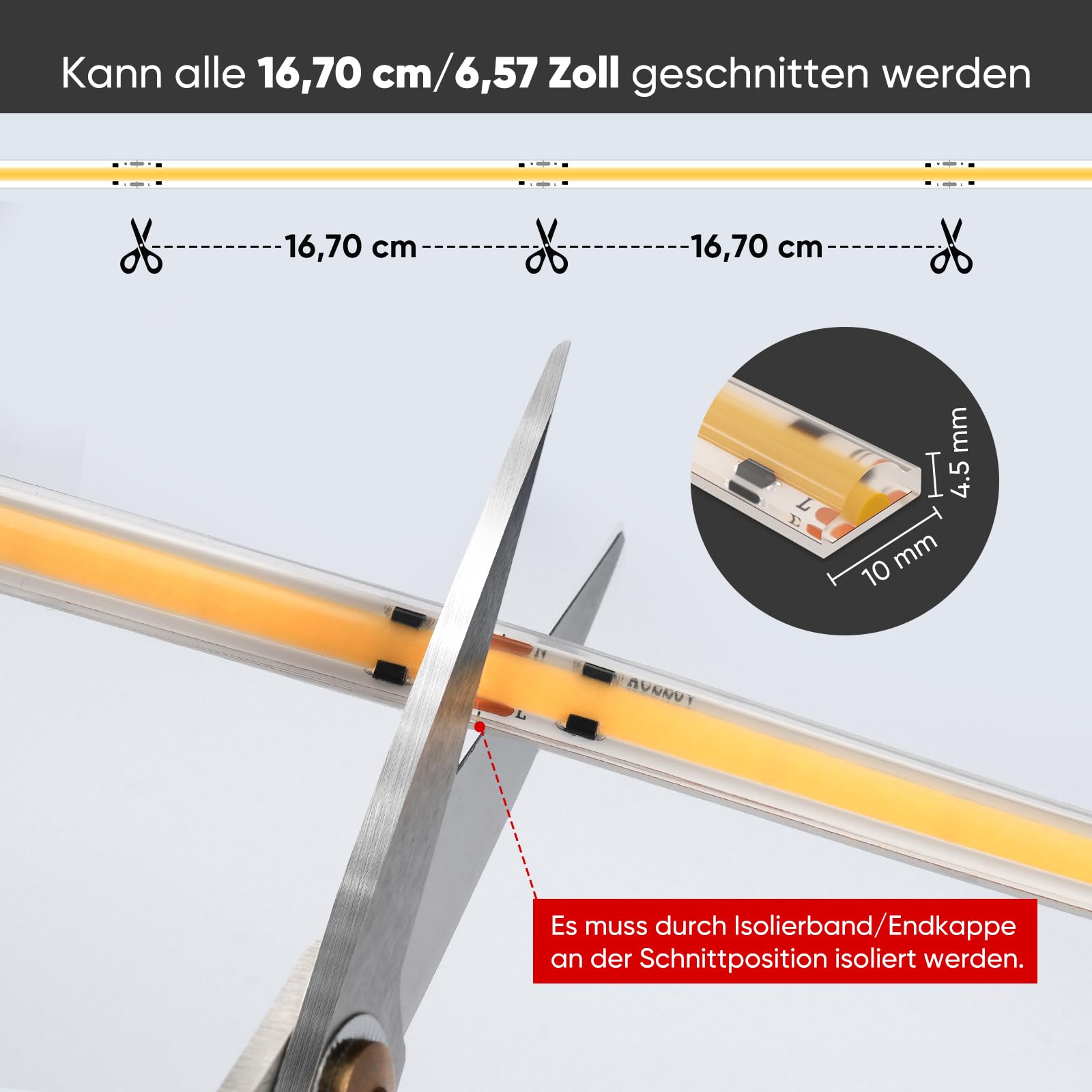 Shine Decor COB LED Streifen 5m, AC 230V IP67 Wasserdicht Flexible LED-Neon Lichterketten, 432 leds/m Ultrahelle Strip Light Band für Innen Außen Beleuchtung (3000K Warmweiß)