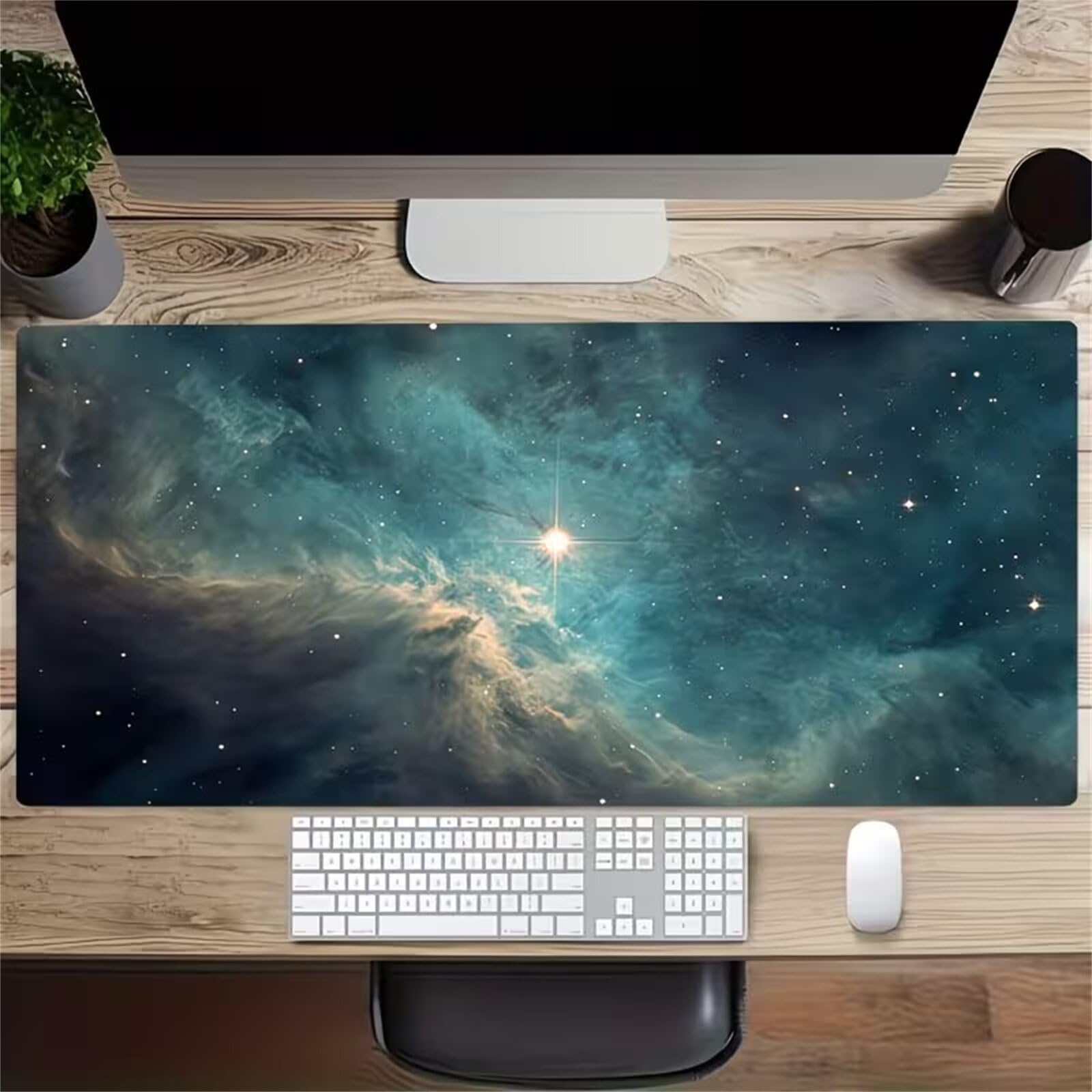Alfombrilla Ratón XXL 800x400x3mm Grande Alfombra Escritorio,con Base de Goma Antideslizante y Bordes Cosidos Gaming Mouse Pad,Mejora La Precisión Y La Velocidad (Paisaje de Cielo Estrellado)