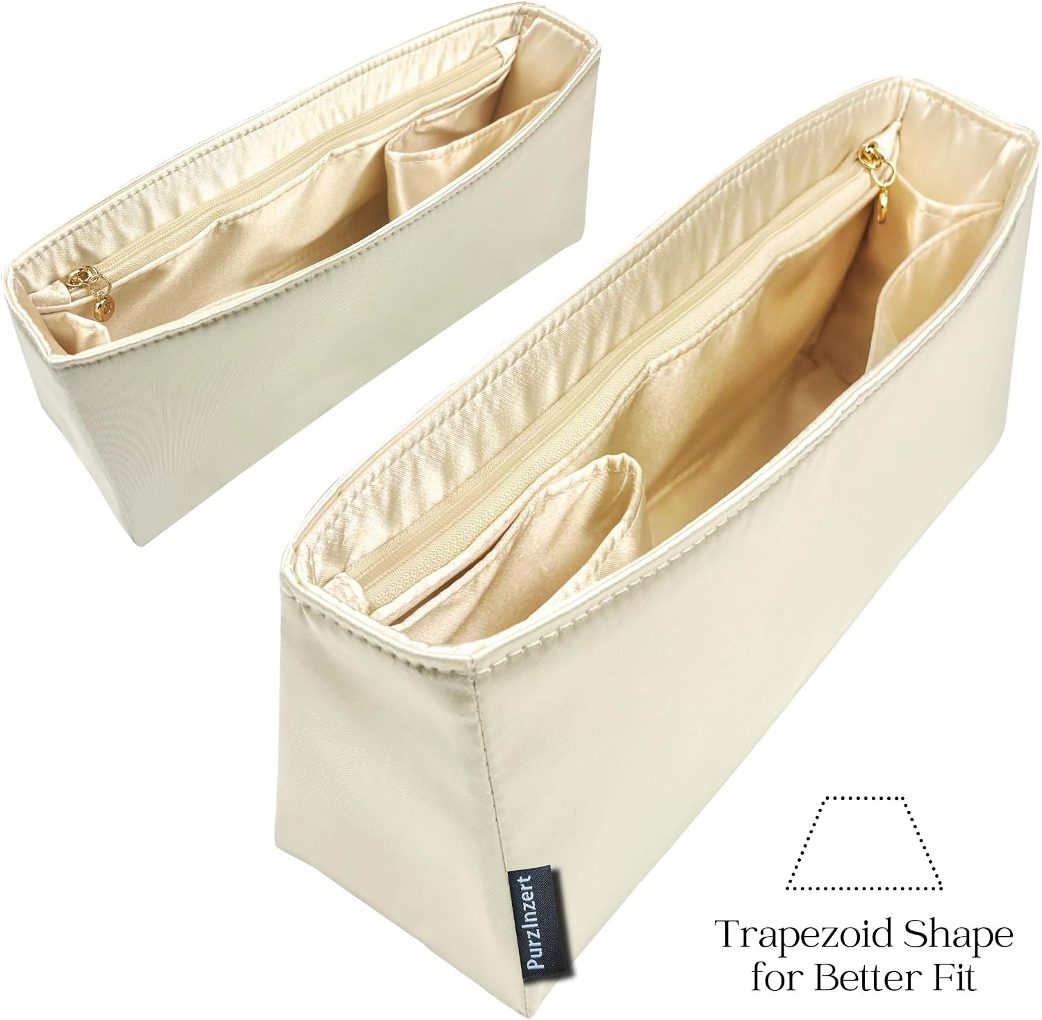 Premium Satin Silk Insert for Hermes Herbag Mini 20/31/39/50 (Beige, HB 20), Lightweight Organizer, Zipper Pocket Tapered Shape