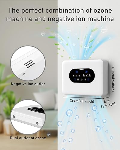 Miniatura 8 de Generador de máquina de ozono para agua y aire con salidas duales, ionizadores de aire para el hogar, con iones negativos y temporizador