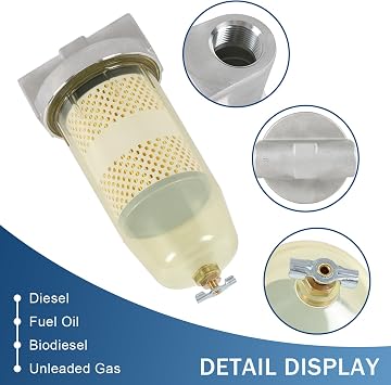 DICMIC Fuel Tank Filter Assembly with Wrench Replacement for Gasoline and Diesel Water Separate 30 Micron Max 25 Gpm 150 Psi with 3/4 NPT Top Cap