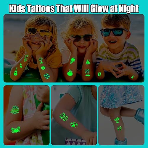 Miniatura 6 de Partywind 204 estilos de suministros de fiesta hawaiana luminosos para niños, sábanas envueltas individualmente, tatuajes temporales Luau hawaianos
