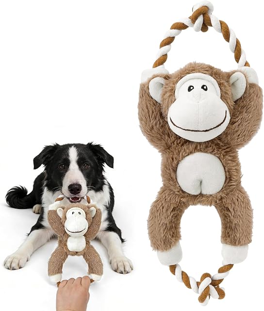 Jouets en peluche de chien Squeaky Pas de jouets en peluche interactifs de chiots pour les garder occupés, Tug durable de jouets de chien de guerre pour petites, moyennes et grandes races - Singe