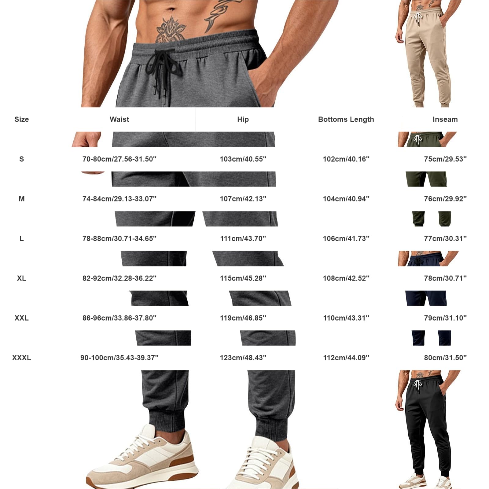 Pantaloni da jogging da uomo, extra lunghi, vita elasticizzata, pantaloni