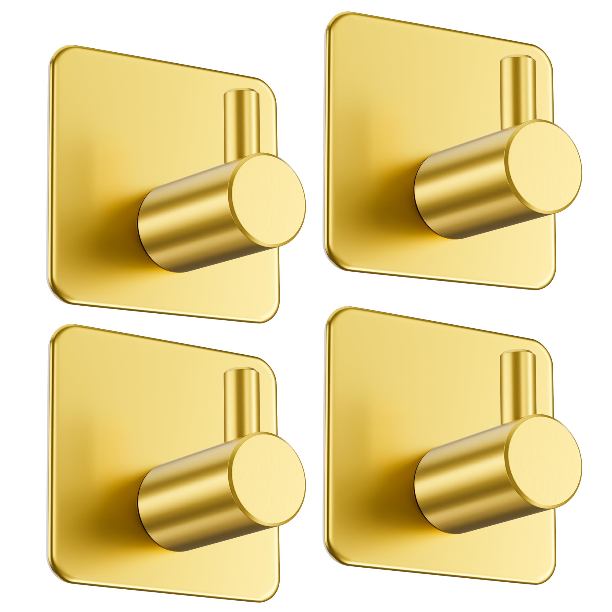 Aikzik 4 Self Adhesive Hooks, Extra Sticky and Strong, Stick on Hooks for Hanging up to 8KG, Coat Hooks on Wall or Door for Towel, Coat, Hat, Key - Gold