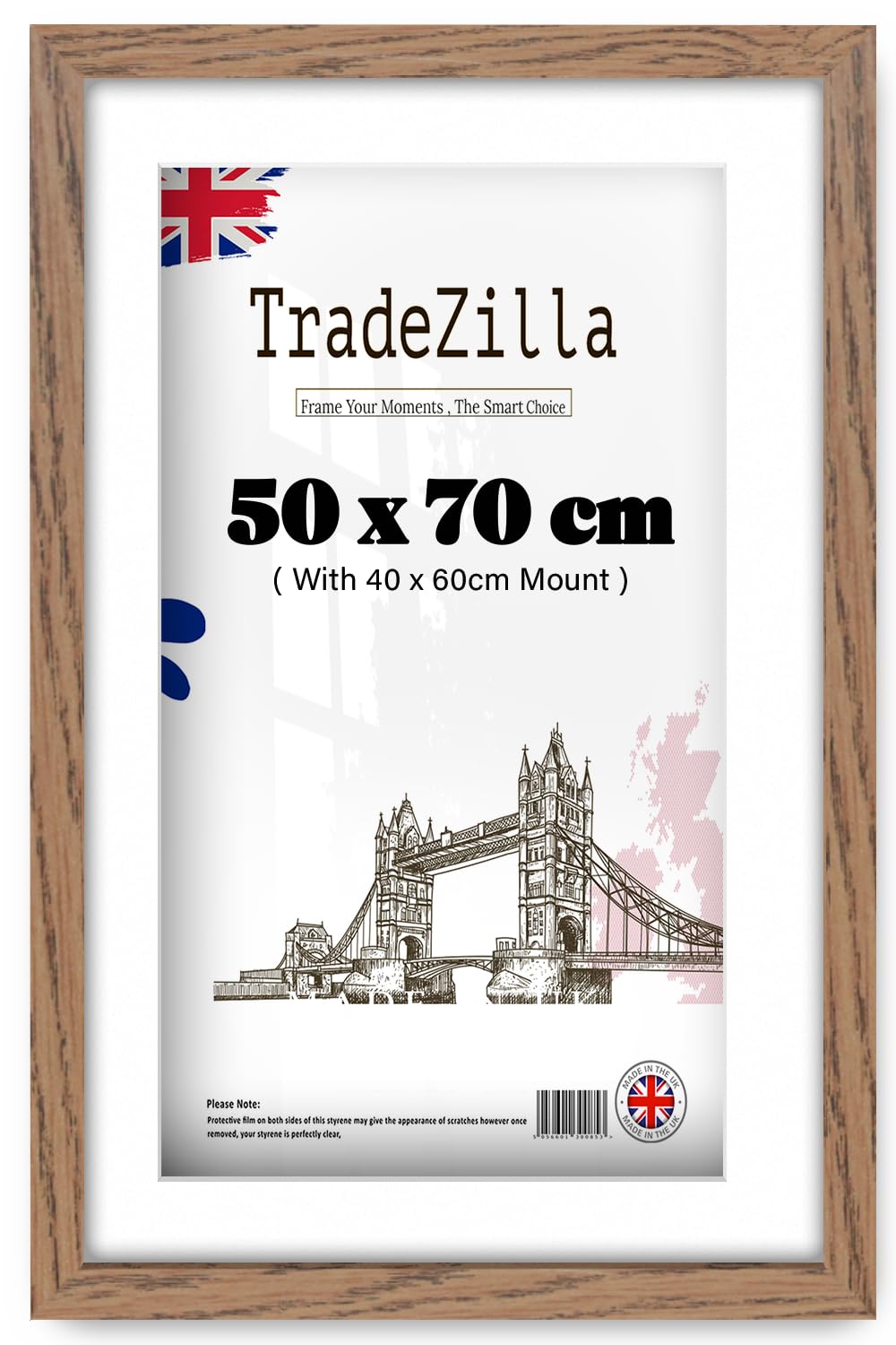 TradeZilla | Rectangle (50 x 70 cm) with 60 x 40 cm White Mount Eton Wood Dark Oak Frame – 28 x 20 Frame [ Dark Oak ]