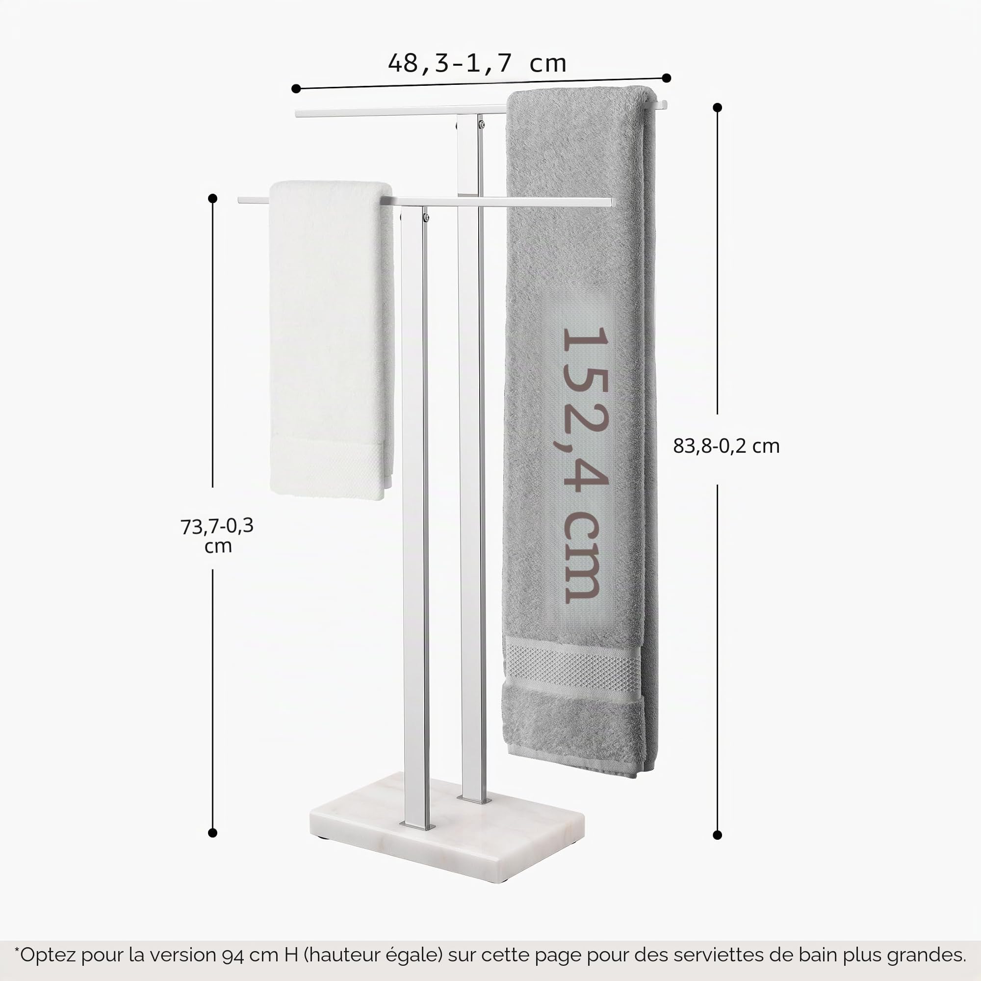 KES Porte-Serviettes sur Pied Porte-Serviettes à 2 Niveaux avec Base en marbre pour Plancher de Salle de Bain Acier Inoxydable SUS304 Poli, BTH217