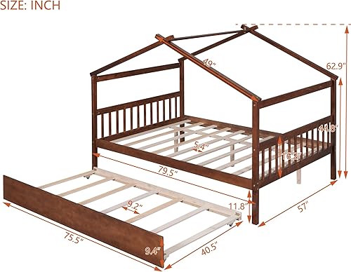 Miniatura 163 de Merax Cama de madera de tamaño individual con dos cajones, marco de cama de madera con techo para niños, adolescentes, niños o niñas, gris