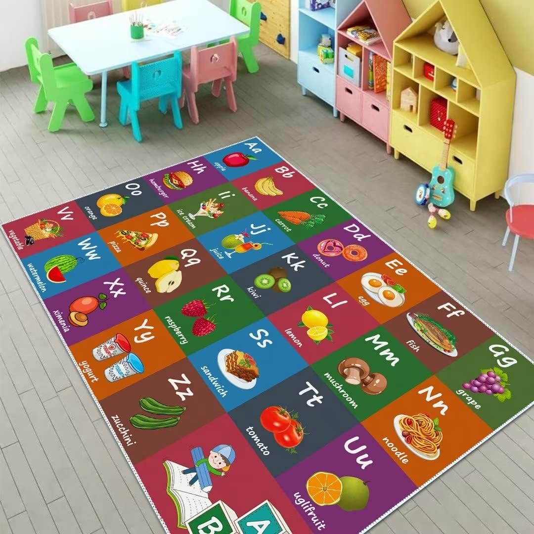ABC Alphabet Education Rug, Kids Fun Game Carpet Children's Room, Playroom, Classroom, Non-Slip Washable Crawl Floor Mat (Animal 31x47in)