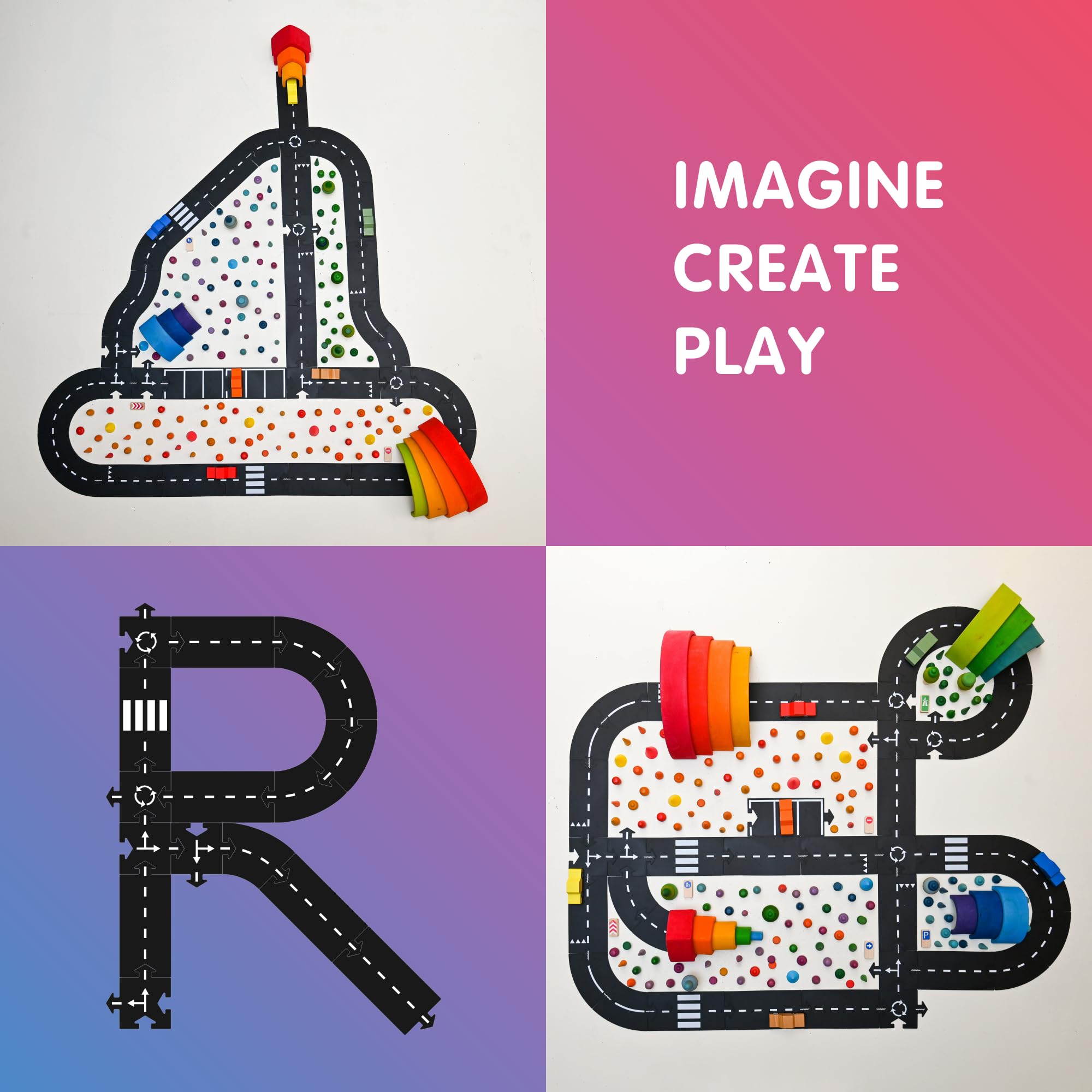 waytoplay King of The Road - Elastyczna ulica zabawkowa, 40 szt. Z samochodami, baw się swoimi samochodami wewnątrz i na zewnątrz. Wyprodukowano w Holandii
