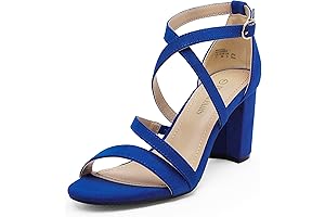 Women's Blue Heel Ankle Strap Dress Pump Low Chunky Heel Sandals