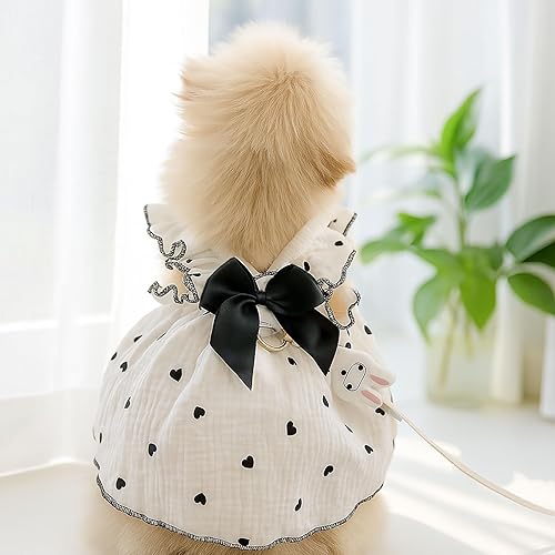 Miniatura 2 de AXIIJGL Vestido para perros pequeños, arnés floral para mascotas, con correa, lindo lazo para cachorro, vestido de princesa con anillo en D, vestido