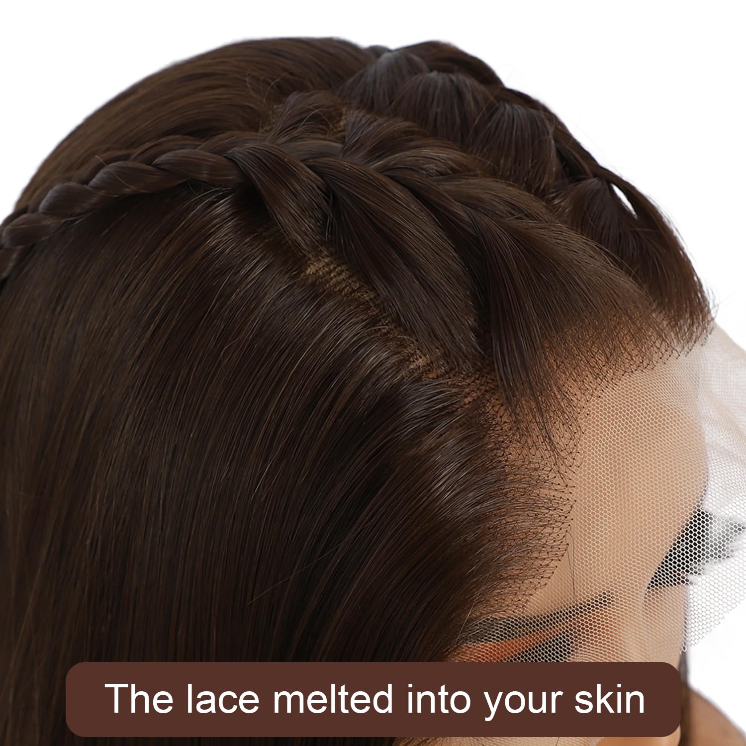 SOMIARIK Brown Lace Front Synthetic Wigs,13x6 Straight Lace Front Wig for Women Part Pre plucked With Natural Hairline Heat Resistant Fiber for Daily 26 Inches - Image 4