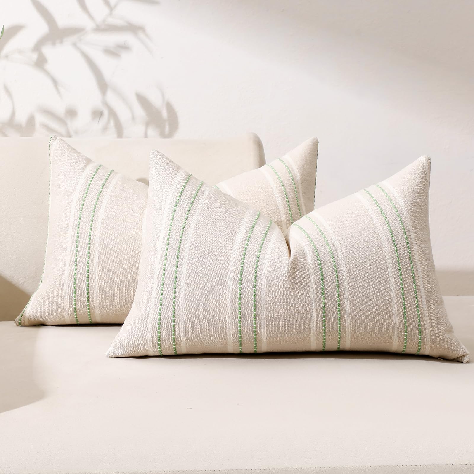 Hckot Stripe Throw Pillow Covers 12x20 Set of 2 Light Green Pillow Covers