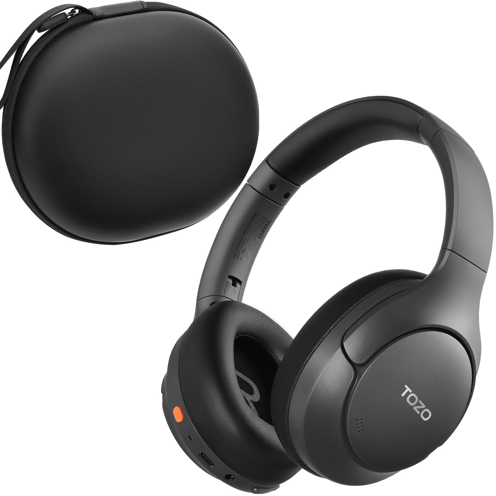 TOZO HT3 Hybrid Noise Cancelling Headphones, 90H Battery Life Wireless Over Ear Bluetooth 6.0 Foldable Headset, AI Voice Assistant with 5 Mics, Connect 2 Devices & Hi-Res Sound, 32 Audio EQ, with Case Black Headphones with Case