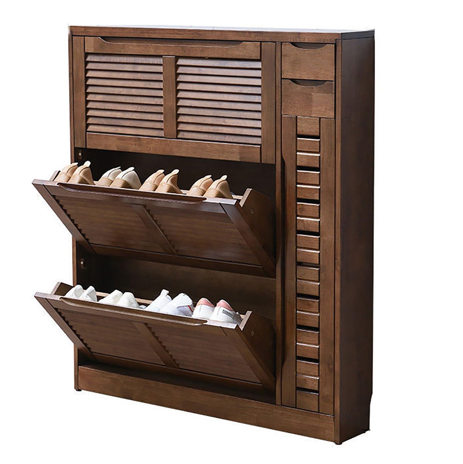 Aioneer Solid Wood Shoe Cabinet With Shutters Hallway Shoe Rack Stand Cupboard Storage Niser For Corridor Entryway Walnut Finish,A-D