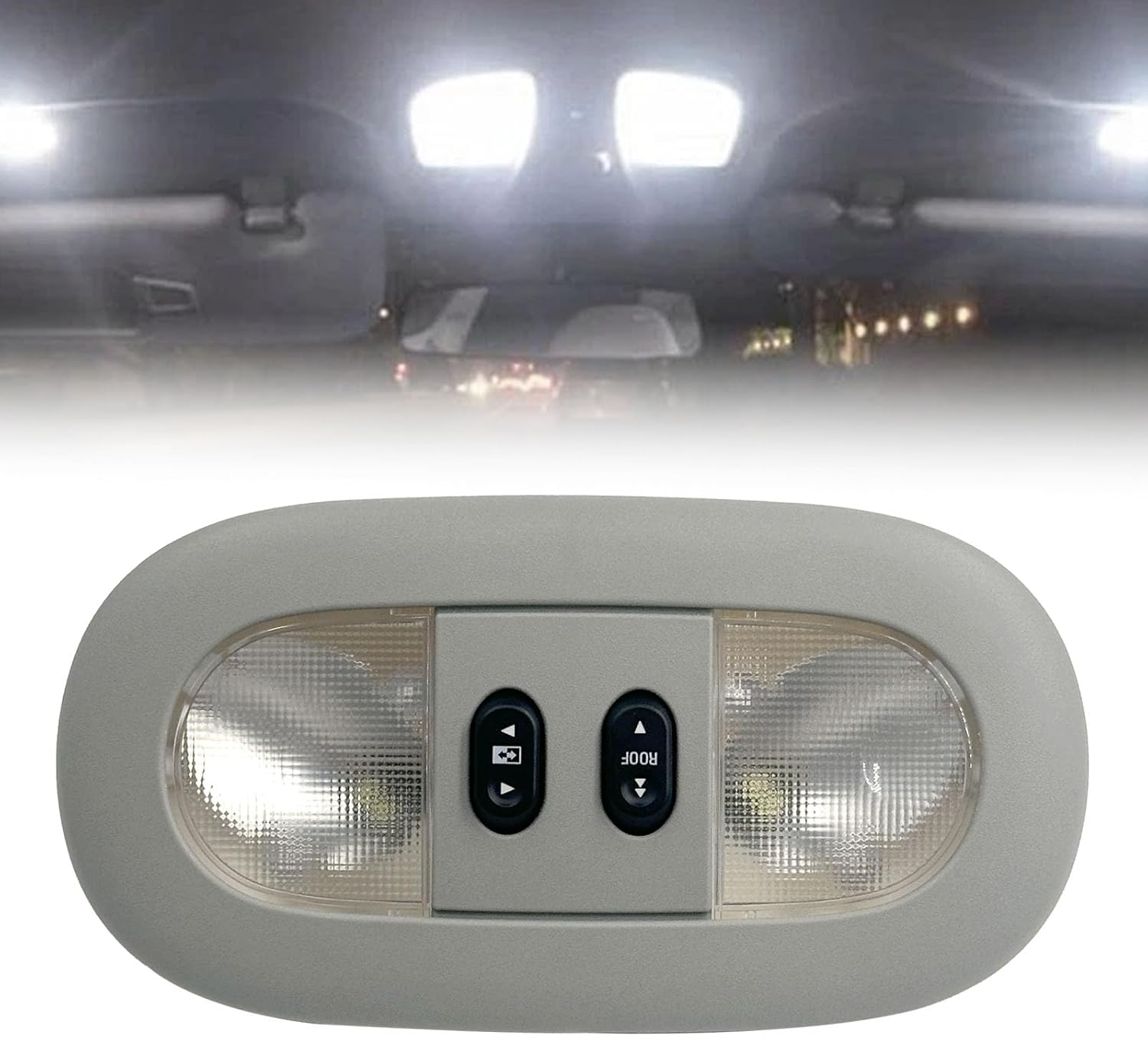 Overhead Console Light Assembly Compatible with 2004-2008 Ford F-150, 2006-2008 Lincoln Mark LT, LED Interior Roof Map Reading Lamp, Replace # 7L3Z-18519A70-BA, 7L3Z-18519A70-BC (Grey)