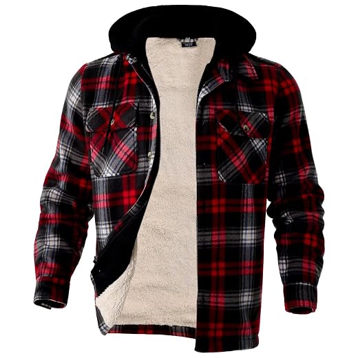 LeeHanTon Jaqueta masculina de flanela grossa e pesada com forro de lã de ovelha moletom grande e alto quente com zíper casaco quente de inverno