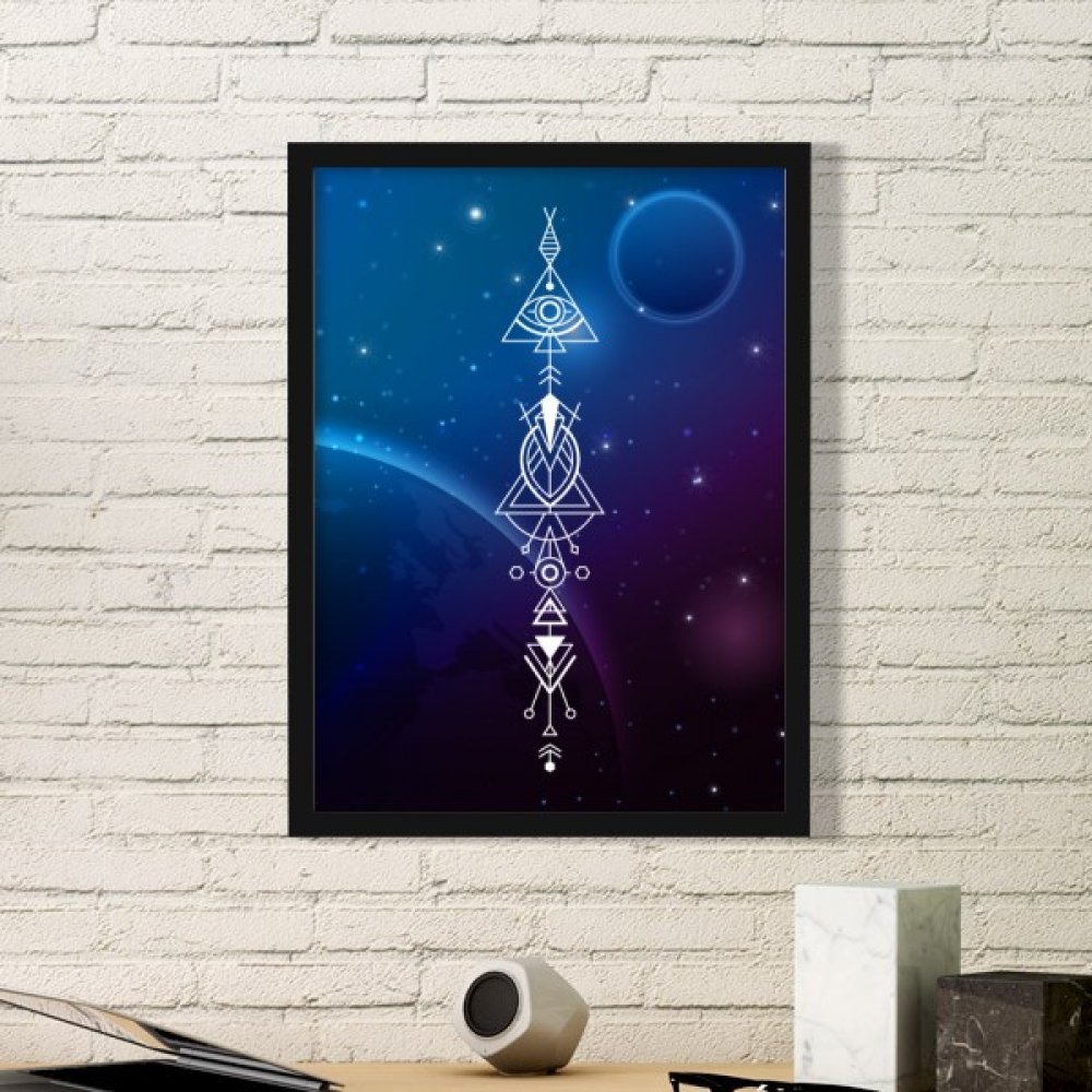 Peinture ciel étoilé géométrie totem alien pour créer une déco murale salon moderne