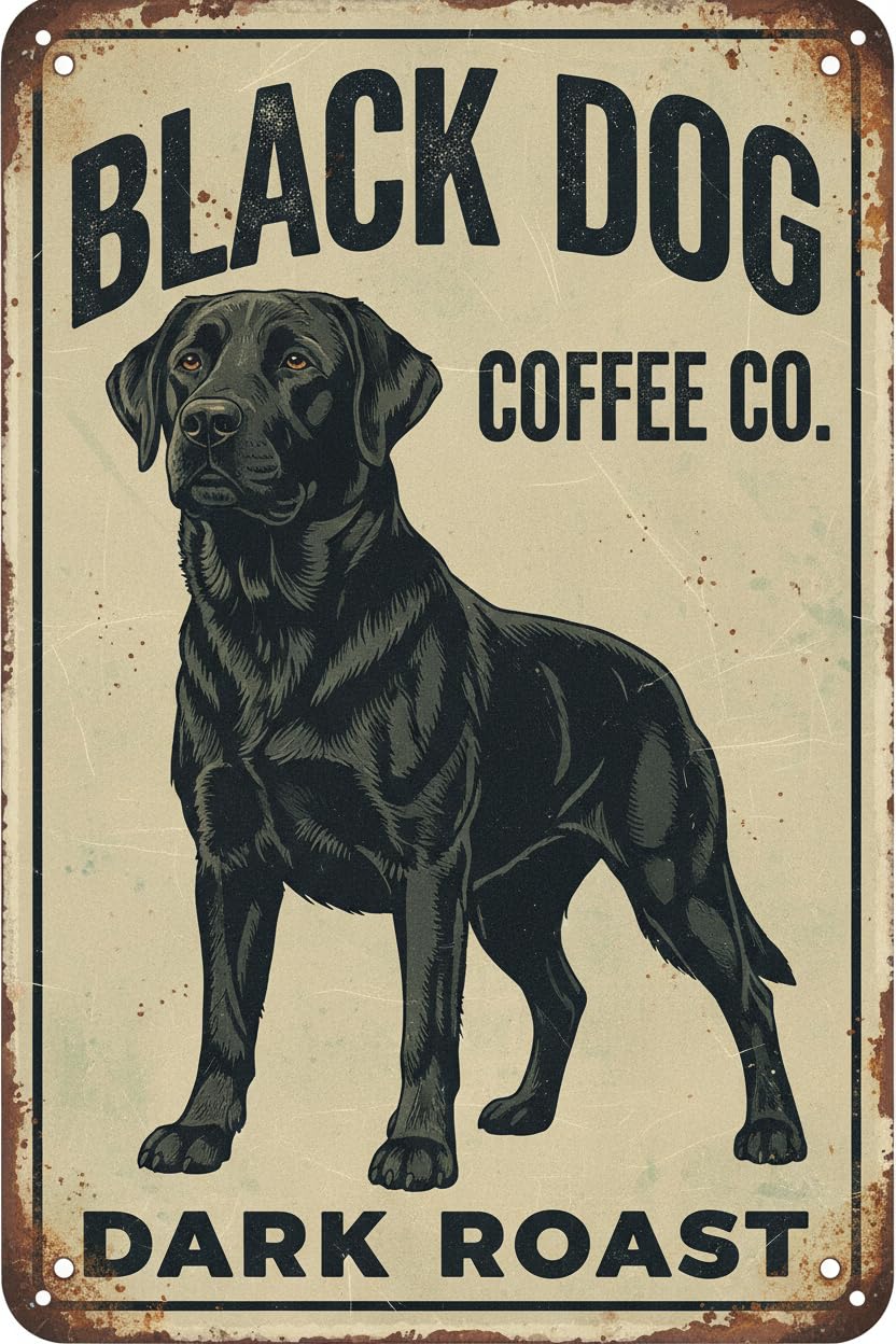 Vintage Tin Sign Black Dog Coffee Dark Roast Sign for Cafes Bars Pubs Shop Wall Decorative 8x12inch