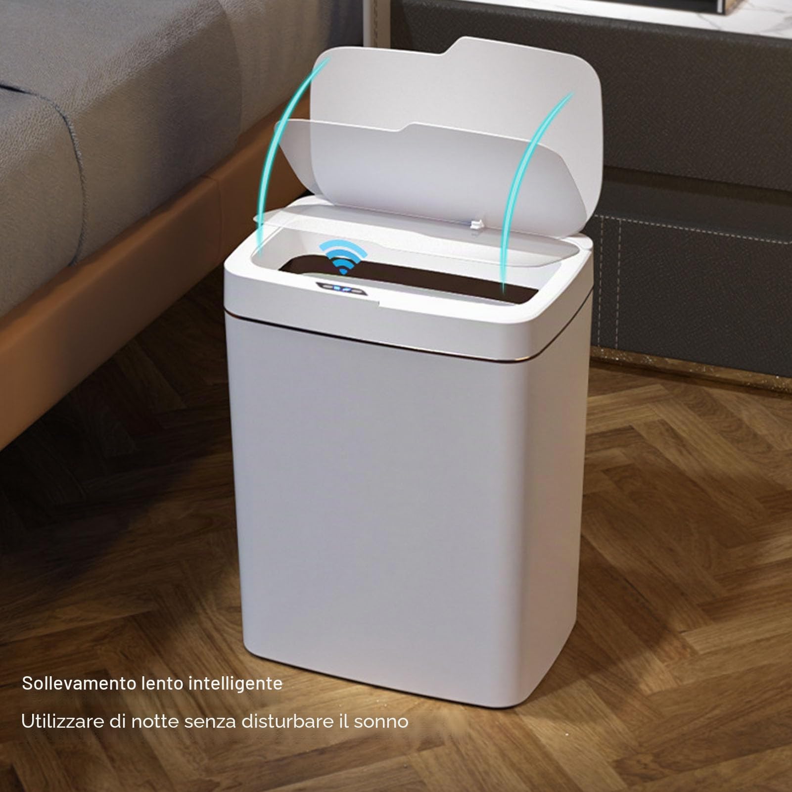 Pattumiera Intelligente da 18 Litri, Pattumiera con Sensore di Movimento a Batteria - Pattumiera da Bagno Bianca con Coperchio - a Tenuta Stagna Ed Elegante