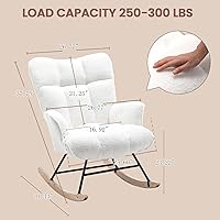 Vista 2 de Silla Mecedora para Cuarto de Bebé Teddy Tapizada Mecedora Deslizante Silla de Acento Mecedora Asiento Acolchado con Respaldo Alto Sillón Silla