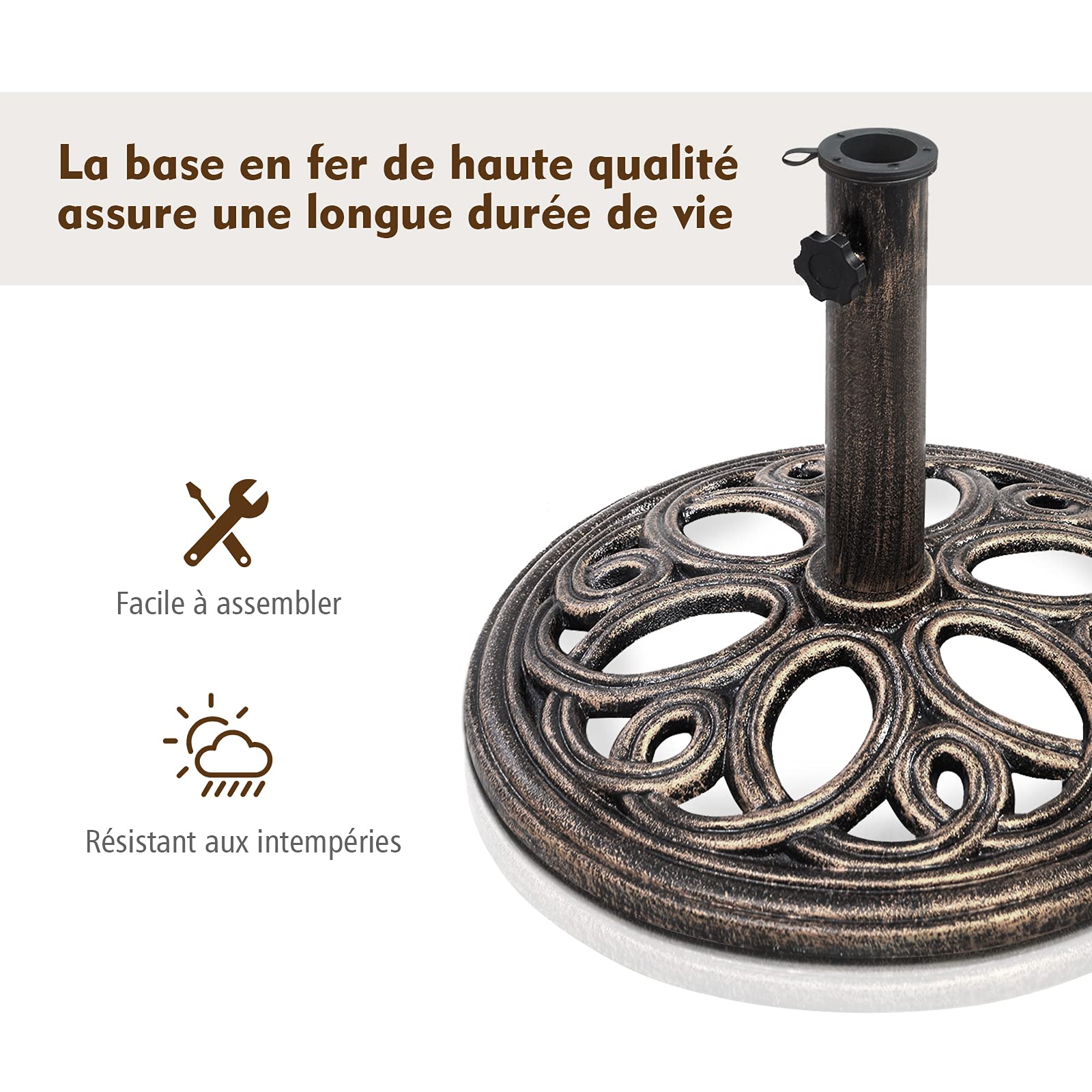 GOPLUS Pied de Parasol de Φ 38/48MM, Support de Parapluie de Jardin, Base de Parasol de Exterieur Résistante, Socle Rond de Parasol de Terrasse en Fonte Robuste, Poids pour Parasol
