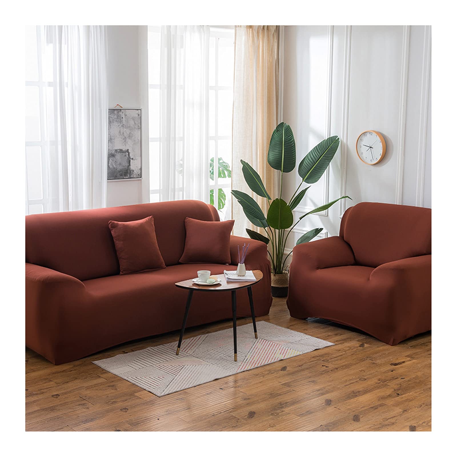 Daesar Housse de Canapé Extensible, Housse Canape 2 Place Couleur Uni Canapé Housse Café Clair (Polyester, 2 Places)