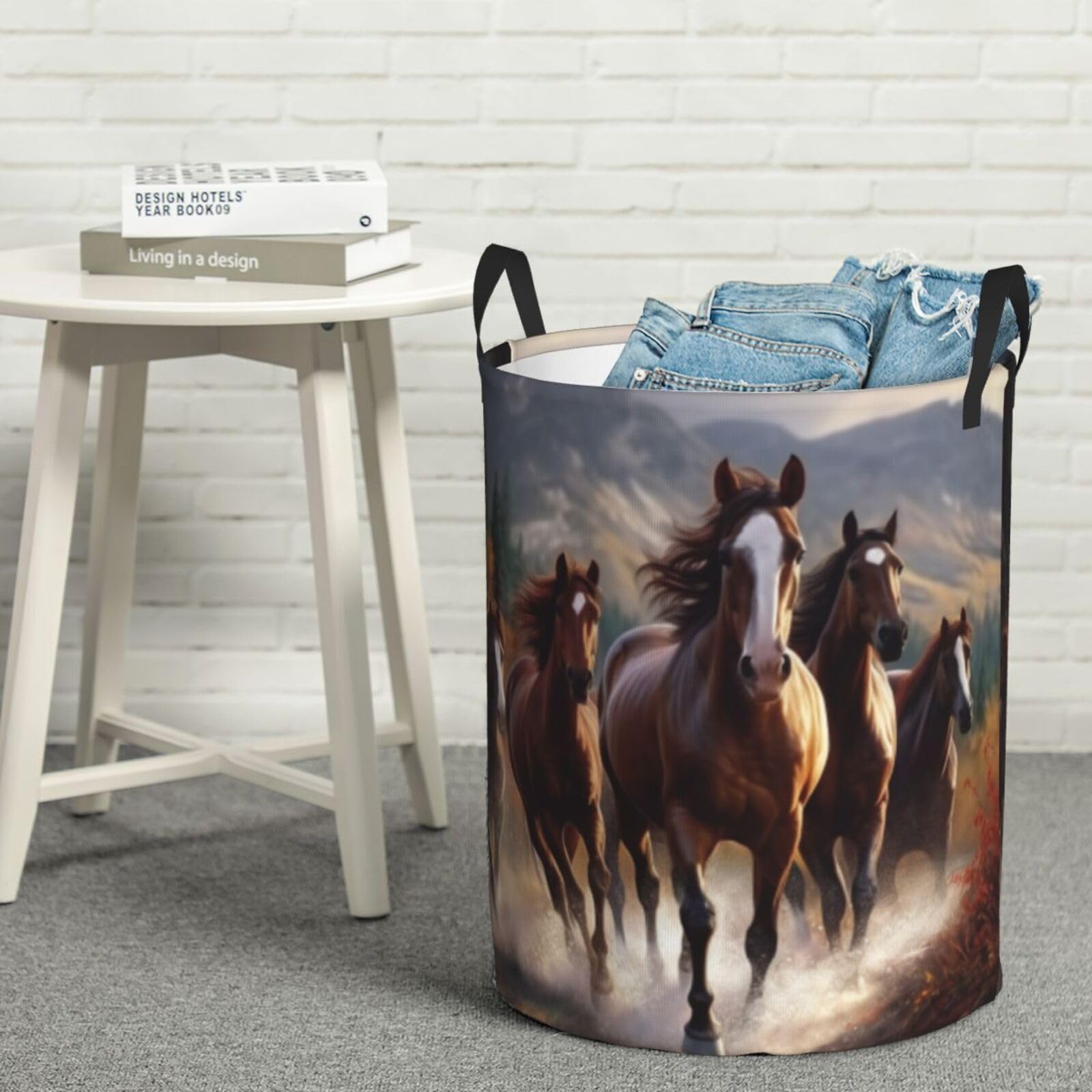 Laundry Basket Freestanding Laundrys Hamper Horses Laundry Baskets Dirty Clothes Hamper for Laundrys Circular Storage Basket Collapsible Storage Bag for Bedroom