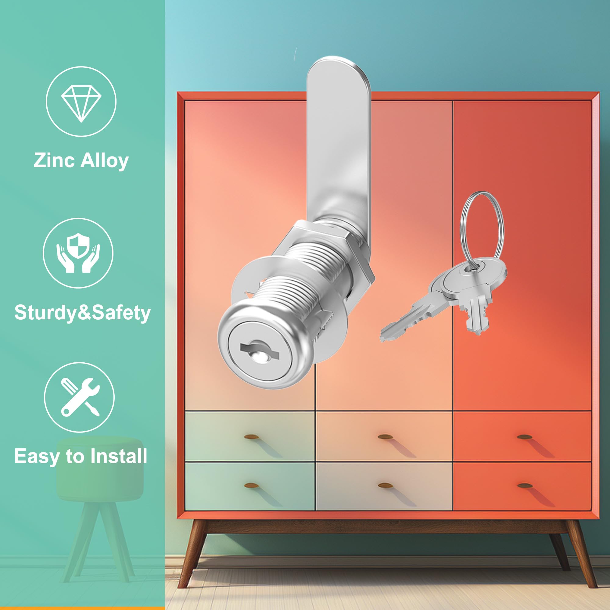 CAETOUNG 3Pack Cabinet Locks With Keys, 1-1/8" Cam Locks Keyed Alike 2 thumbnail image