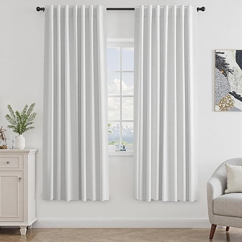 Miniatura 33 de UHITECH - Cortinas opacas de 84 pulgadas de largo, juego de 2 paneles de lino natural, 100% opacas, cortinas negras para dormitorio, sala de estar,