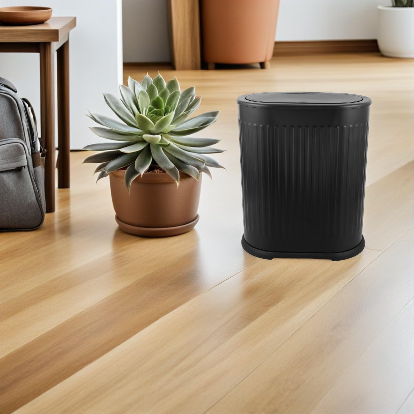 DOITOOL Bote de Basura Estrecho de Plástico con Tapa a Presión, 6 L, Negro, Cubo de Basura del Inodoro, para Baño y Uso Doméstico Diario