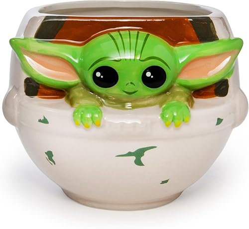 Miniatura 10 de Silver Buffalo Star Wars The Mandalorian Grogu - Taza de cerámica con tapa de rana esculpida, 18 onzas
