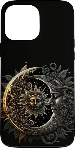 Funda para iPhone 13 Pro Max Moon And Sun Celestial Yin And Yang Leaves