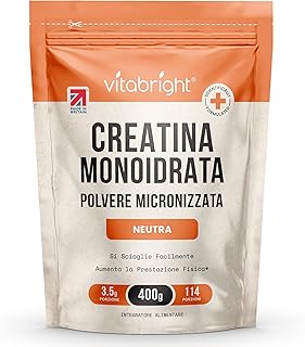 Creatina Monoidrata in Polvere Micronizzata | Busta da 400g | 114 Porzioni | Creatina Monohidrato Polvere Ultra Fine 200 Mesh a Rapido Scioglimento (Non Capsule) | Vitabright Creatine Monohydrate