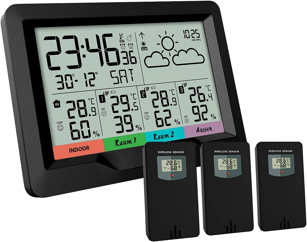 Außensensor Für Wetterstation - 3 Kanäle Drahtlos Für Temperatur & Luftfeuchtigkeit