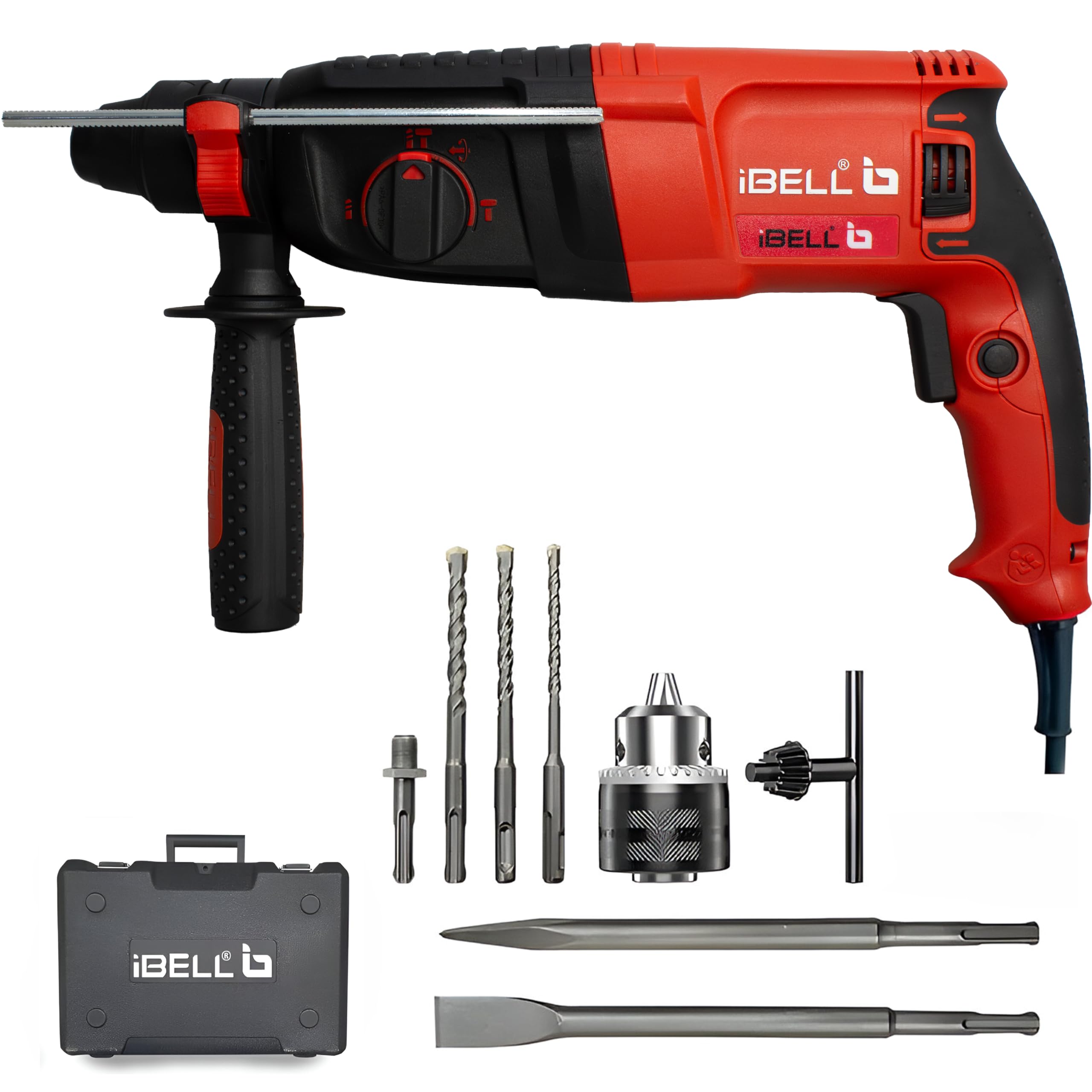 IBELL Rotary Hammer Drill RH26-24, 800W, Copper Armature, SDS Plus Chuck 26mm, 900RPM, Impact Energy 3J, Impact Rate 4000/min, 3 Mode Selector with Forward/Reverse Switch