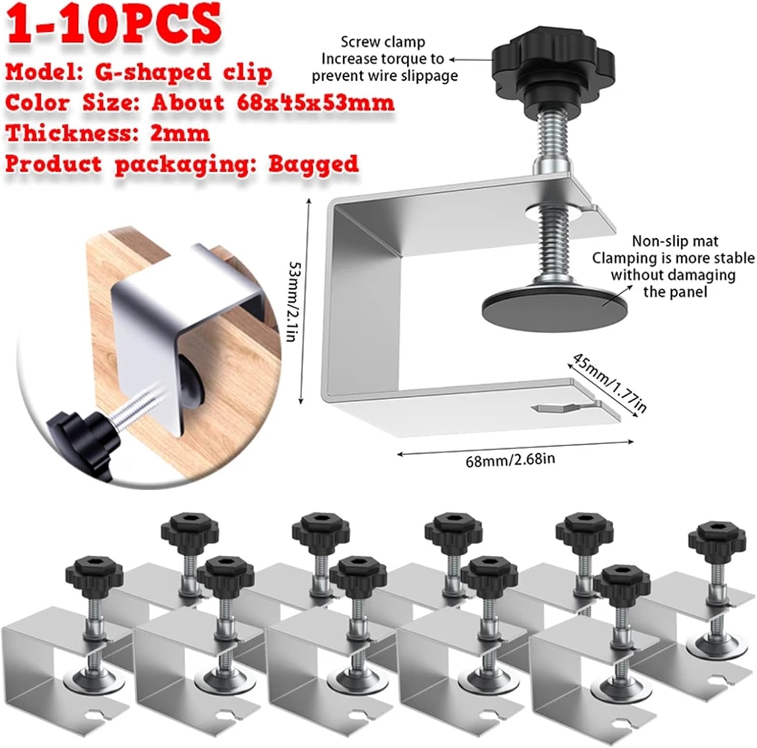SBTRKT Stainless Steel Drawer Fixed Clips 64mm/54mm/73mm Clamps Woodworking Jig Cabinet Drawer Panel Clip Tools for Furniture 1-10pcs (Color : G Shaped Clip Silver, Size : 2pcs)