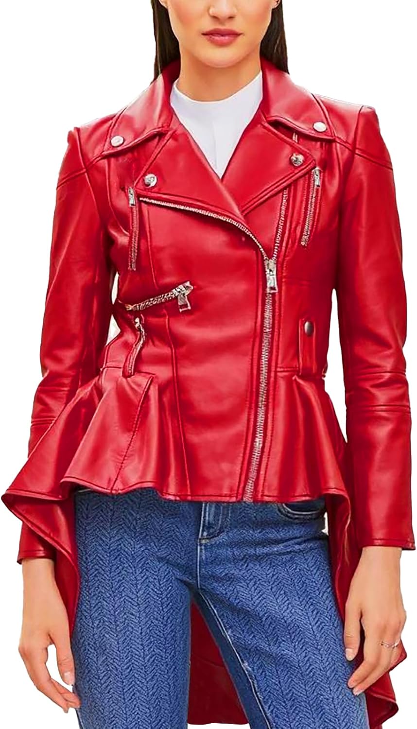 Women Leather Peplum Jacket Real Lambskin Leather Biker Motorcycle Jacket & Coats For Women