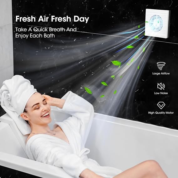 Bathroom Extractor Fan, 4 inch Ø 100mm Exhaust Fan, Powerful Wall Mounted Quiet Extractor Fans for Dehumidification Ventilation, Airflow 150 m³/Hour, Shower Extractor Fan for Bathroom (Without Timer)