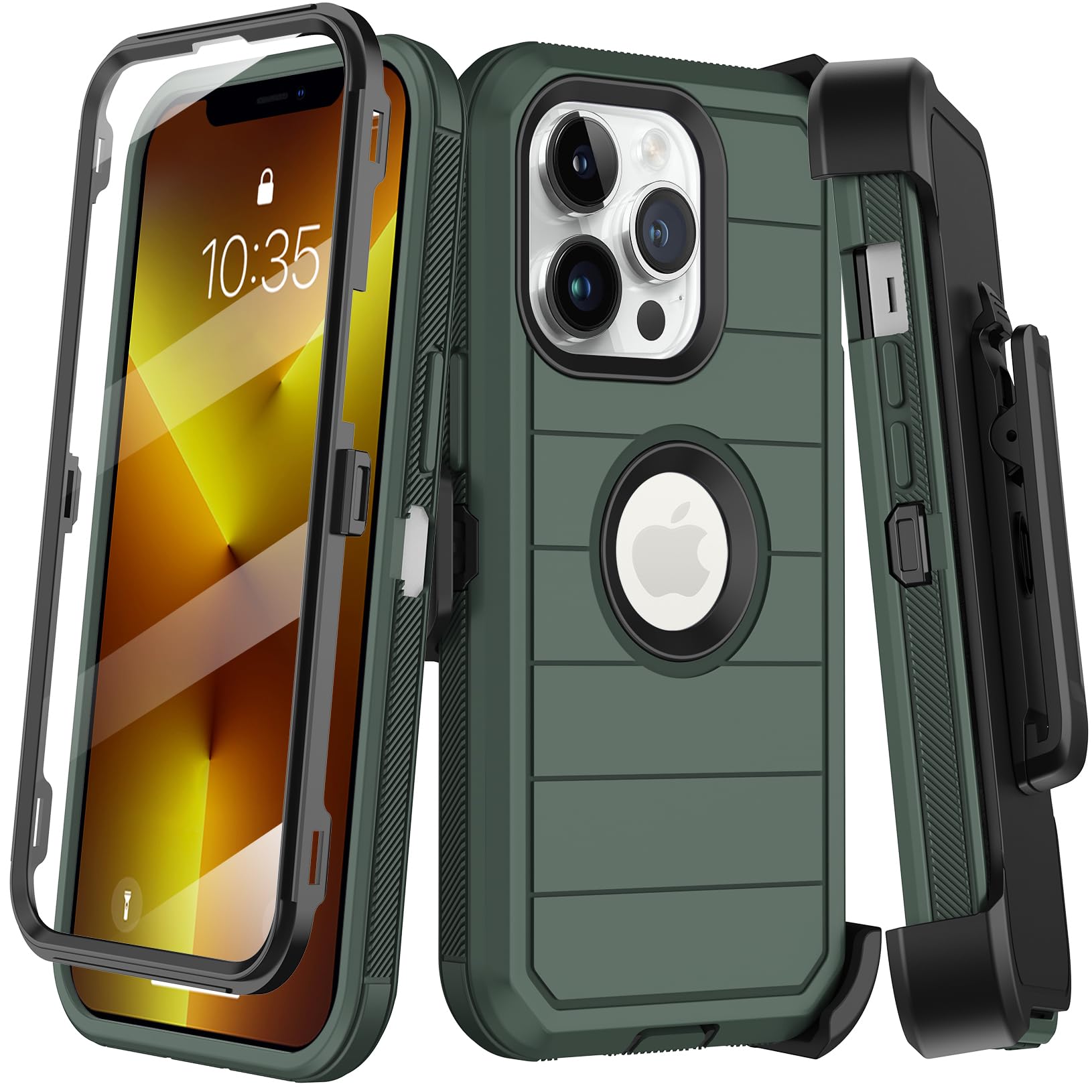 KECAI for iPhone 13 Pro Max Case with Belt Clip Holster & Kickstand,Built-in Screen Protector,Heavy Duty Shockproof Drop Protection Military Grade